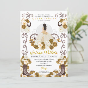 Western Charro Princess Ivory & Guld Quinceañera Inbjudningar