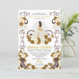 Western Charro Princess Ivory & Guld Quinceañera Inbjudningar