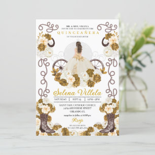 Western Charro Princess Ivory & Guld Quinceañera Inbjudningar