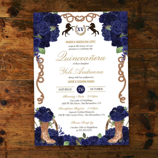Western Charro Quinceañera, blå Ro Inbjudningar (Skapare uppladdad)