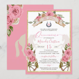 Western Charro Rosa ros Horse Quinceañera Inbjudningar