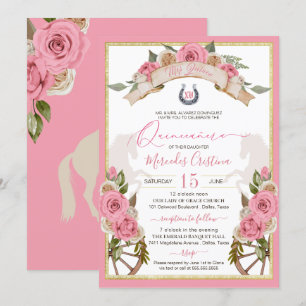 Western Charro  Rosa ros Horse Quinceañera Inbjudningar