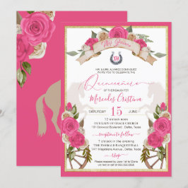 Western Charro Rosa ros Horse Quinceañera Inbjudningar
