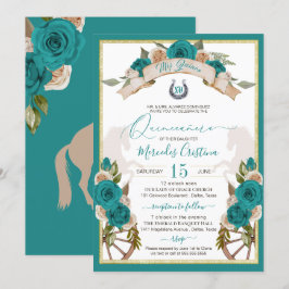 Western Charro Turcos Teal Ro Quinceanera Inbjudningar