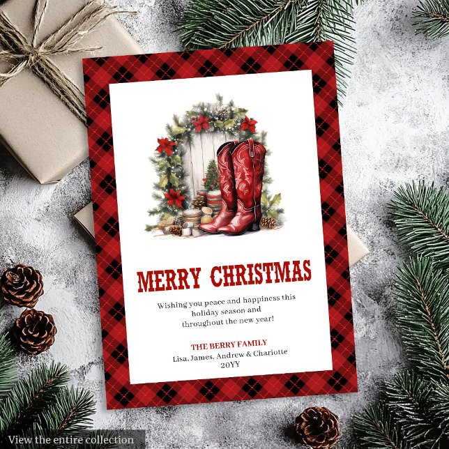 Western Christmas card with cowboy plaid print Julkort (Western Christmas card with cowboy plaid print

)
