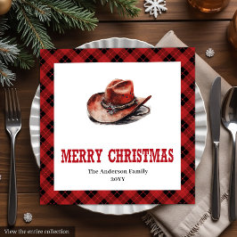 Western Christmas napkins with buffalo plaid print Pappersservett