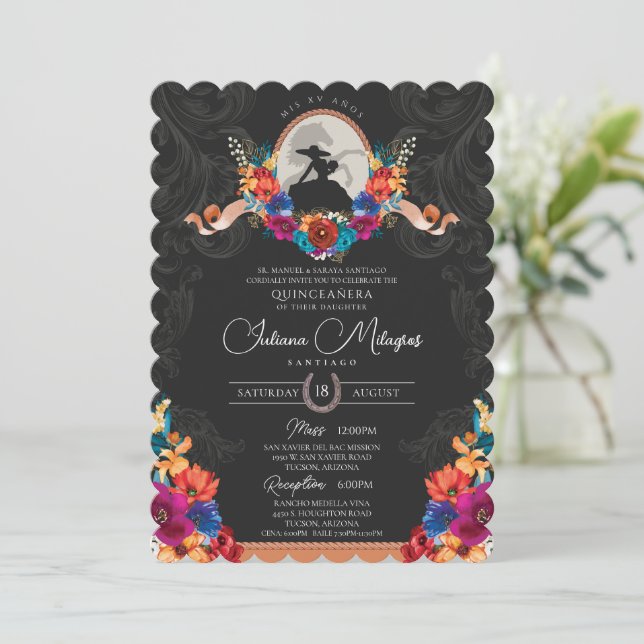 Western cinceanera, mexikansk fiesta Colorful Blom Inbjudningar (Stående Fram)