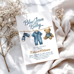 Western Clothesline Denim Blue Jean Baby Shower Inbjudningar