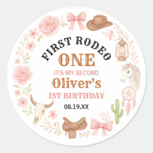Western Coquette Cowgirl 1-årsdag Söt Rosa Runt Klistermärke