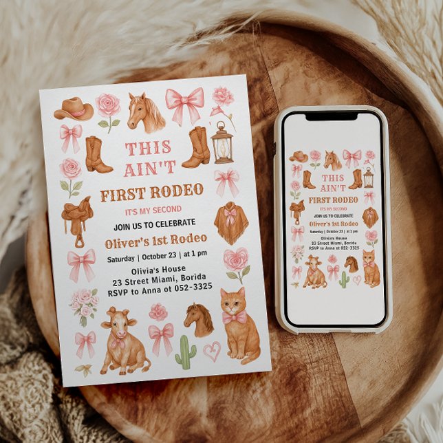 Western Coquette Cowgirl 1st Birthday Cute Pink Inbjudningar (Western Coquette Cowgirl 1st Birthday Cute Pink Invitation
)