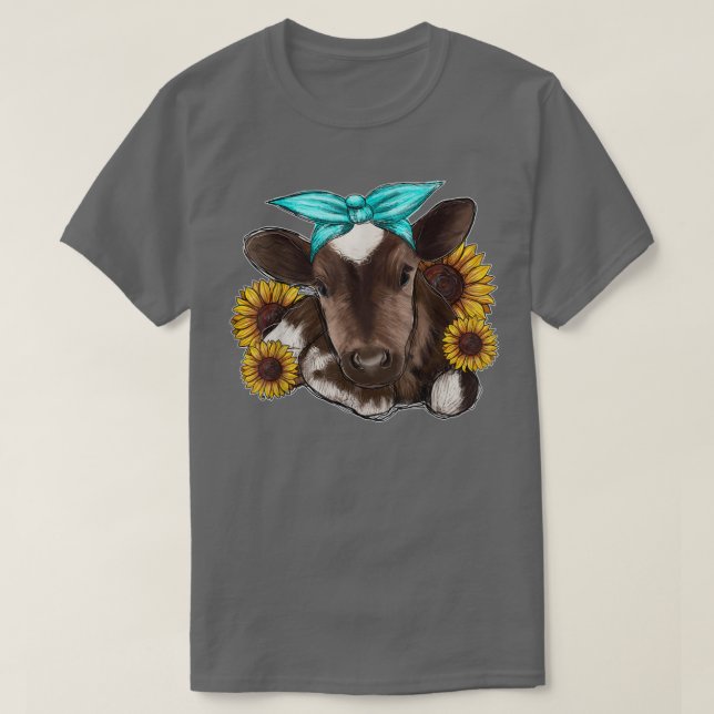 Western Country Baby Cow Calf With Sunflower Cow F T Shirt (Design framsida)