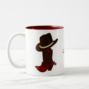 Western Country Brun hatt & stövlar Tvåtons kaffe Två-Tonad Mugg