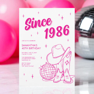 Western Country Pink Disco 40-årsfest Inbjudningar