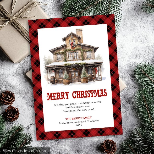 Western Country Red Plaid Holiday Greeting Card Julkort (Western Country Red Plaid Holiday Greeting Card)