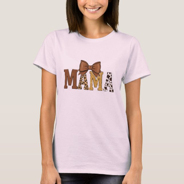 Western Cow Print Mama T-Shirt (Framsida)