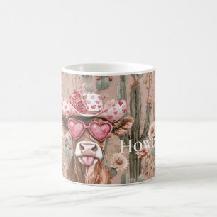 Western Cow Rosa Heart Sunglasses Cactus Blommigt Kaffemugg