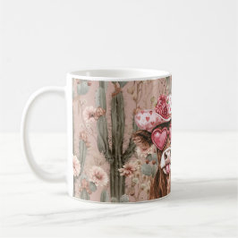 Western Cow Rosa Heart Sunglasses Cactus Blommigt Kaffemugg