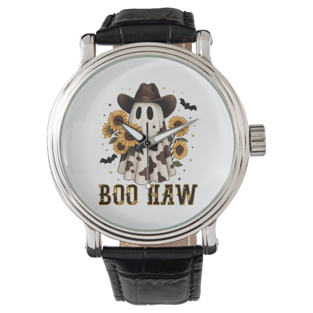 Western Cow Spot Spooky Ghost Boo Haw Armbandsur (Framsida)