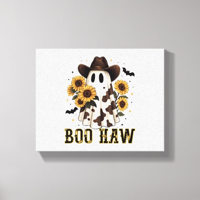 Western Cow Spot Spooky Ghost Boo Haw Canvastryck (Framsida)