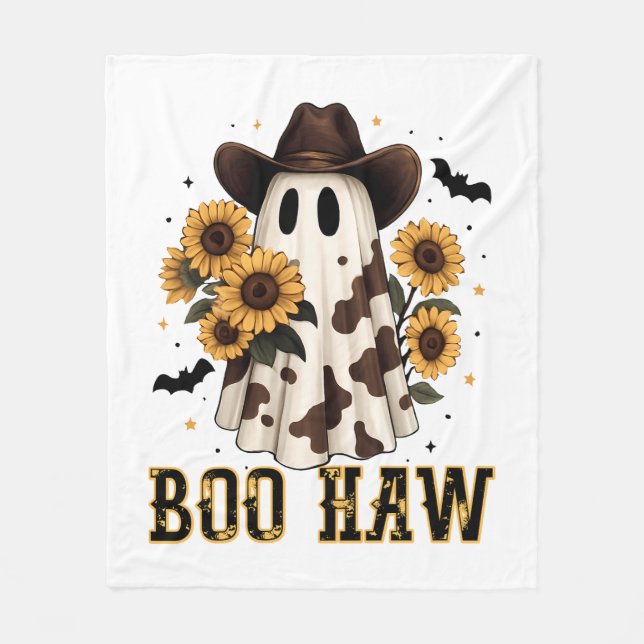 Western Cow Spot Spooky Ghost Boo Haw Fleecefilt (Framsidan)