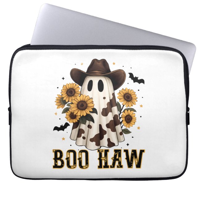 Western Cow Spot Spooky Ghost Boo Haw Laptop Fodral (Framsidan)