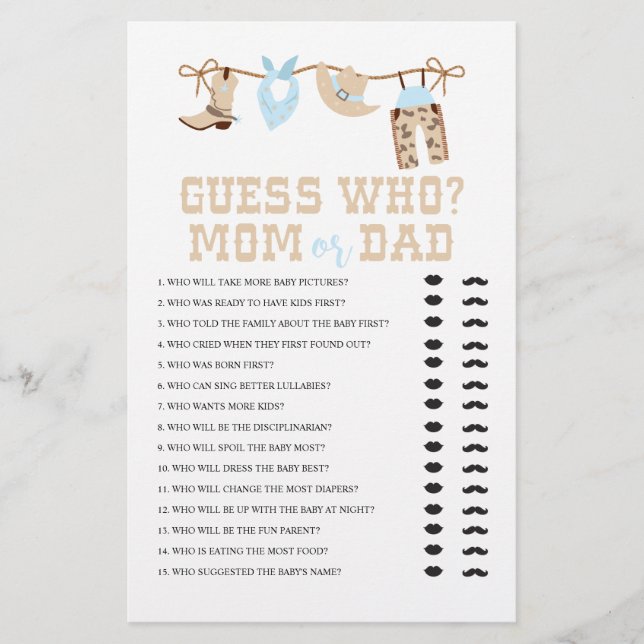 Western Cowboy Baby Shower Gissa Vem Spel Flygblad (Framsidan)