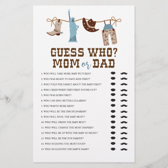 Western Cowboy Baby Shower Gissa Vem Spel Flygblad (Framsidan)