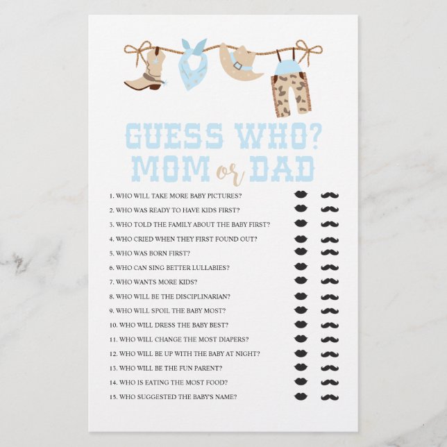 Western Cowboy Baby Shower Gissa Vem Spel Flygblad (Framsidan)