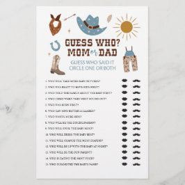 Western Cowboy Baby Shower Gissa Vem Spel Flygblad