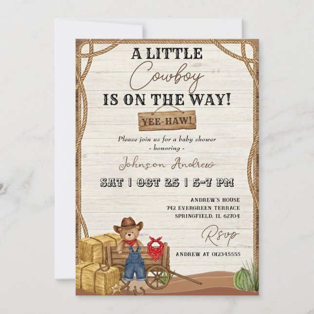 Western Cowboy Baby Shower Inbjudan (Framsida)