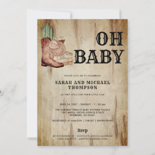 Western Cowboy Baby Shower Kaktus Hatt Skor Inbjudningar