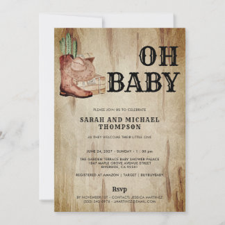 Western Cowboy Baby Shower Kaktus Hatt Skor Inbjudningar
