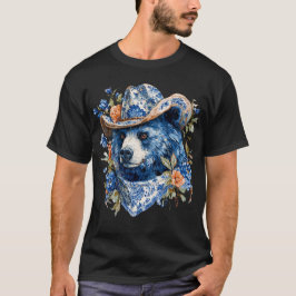 Western Cowboy Bear - Blue Bear with Floral Bandan T Shirt