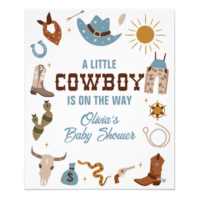 Western Cowboy Bebis Shower Skylt (Framsidan)