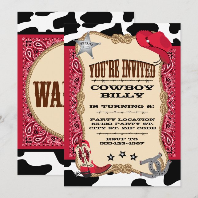 Western, Cowboy Birthday, 5x7-inbjudan Inbjudningar (Fram/baksida)