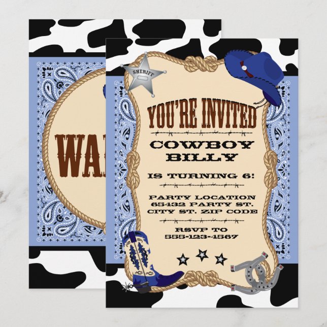 Western, Cowboy Birthday Inbjudningar (Fram/baksida)