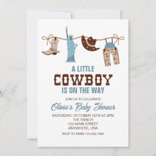 Western Cowboy Blå Karo Födelsedagsinbjudan Inbjudningar