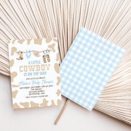 Western Cowboy Blå Rutig Baby Shower Inbjudan