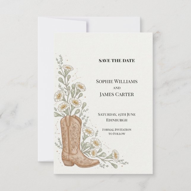 Western Cowboy Boot Bröllop Save the Date Spara Datumet (Framsida)