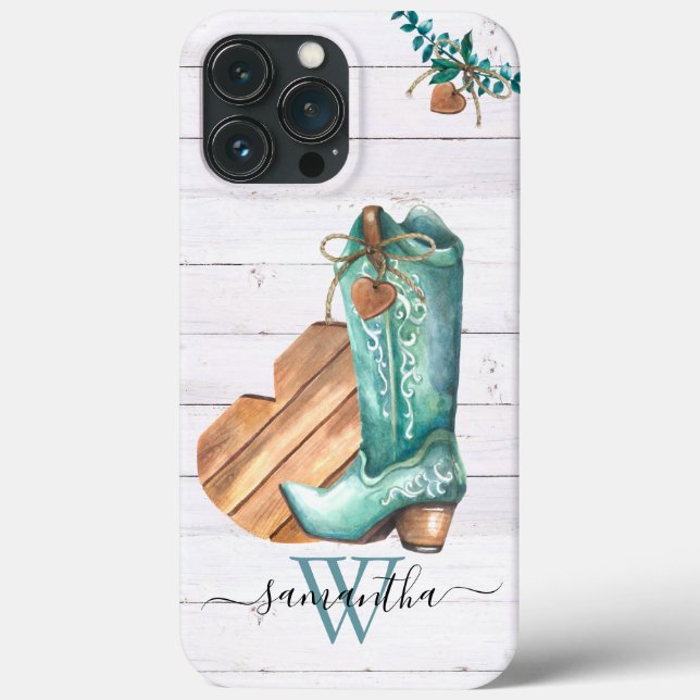 Western Cowboy Boot Monogram Boho Wood (Baksida)