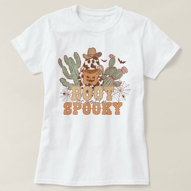 Western Cowboy Boot Scootin Spooky Halloween T Shirt (Design framsida)