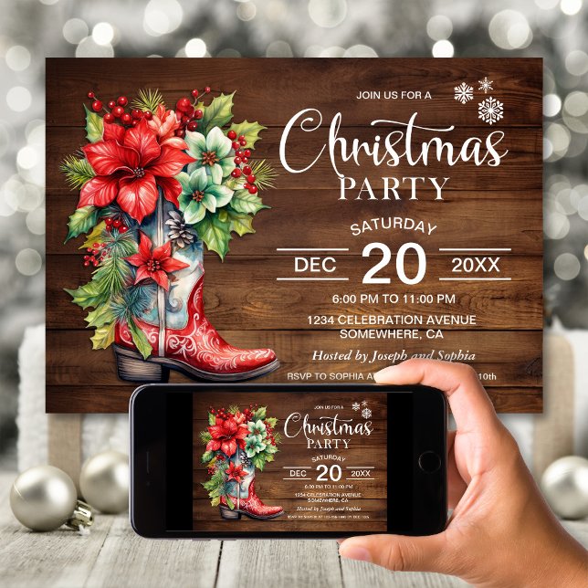 Western Cowboy Boot Wood jul Party Inbjudningar (Skapare uppladdad)