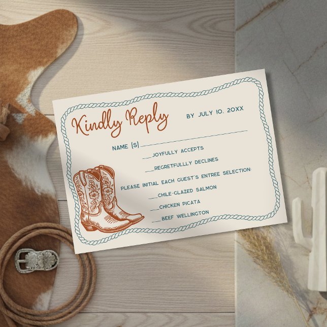 Western Cowboy Boots Barn Wedding Meal Choice OSA Kort (Skapare uppladdad)