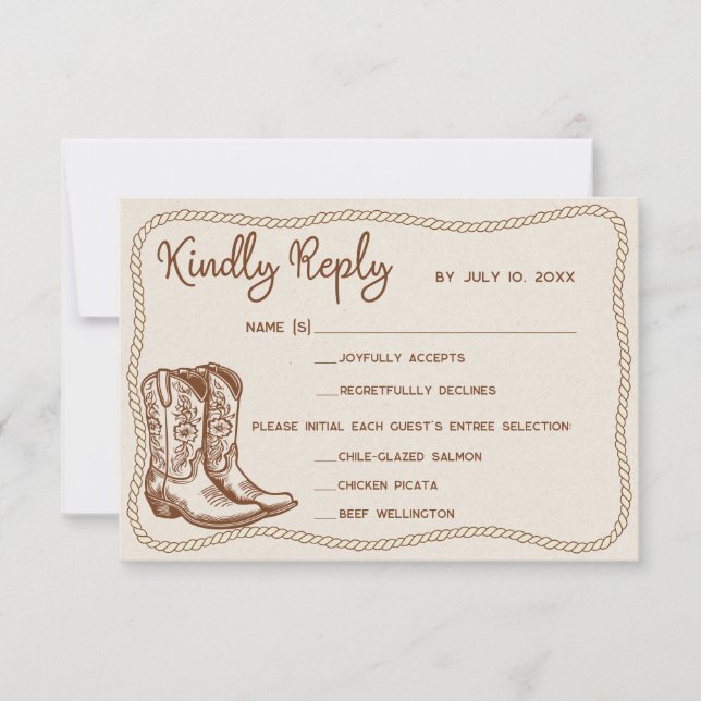 Western Cowboy Boots Barn Wedding Meal Choice OSA Kort (Framsida)