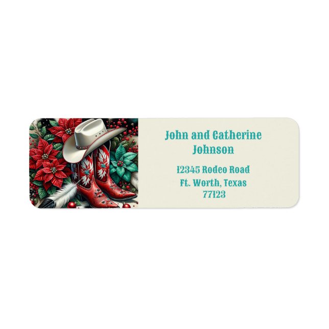 Western Cowboy Boots Helgdag Blommigt Cow Hide Returadress Etikett (Framsidan)