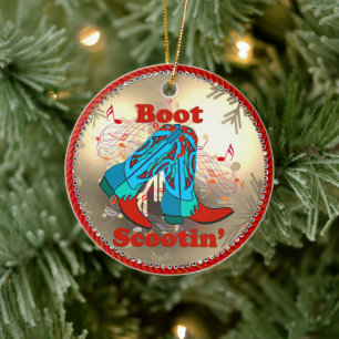 Western Cowboy Boots Scootin Line Dance jul Julgransprydnad Keramik