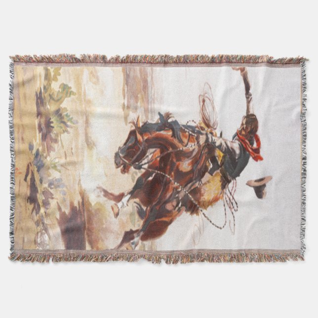 Western Cowboy Bronc Rider Throw Blanket Mysfilt (Framsidan)