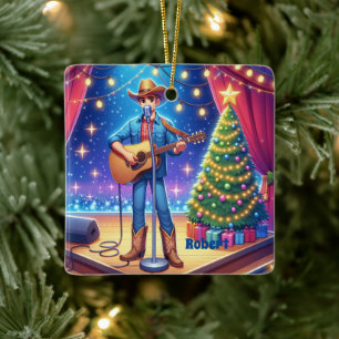Western Cowboy Country Sångare Jul Julgransprydnad Keramik