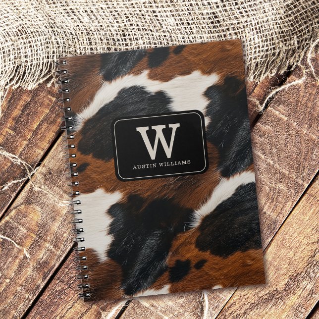 Western Cowboy Cowgirl Cowhide Mönster Anteckningsbok (Personalize with your monogram initial and name.)