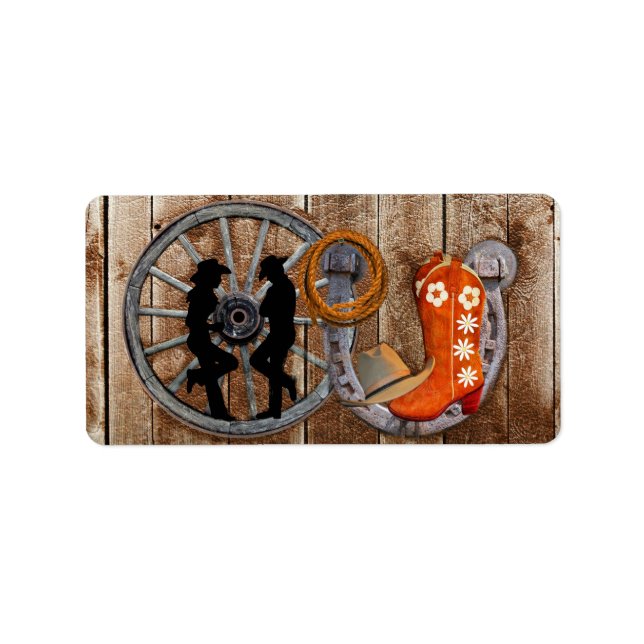 Western Cowboy Cowgirl Horseshoe Wagon Wheel Adressetikett (Framsidan)